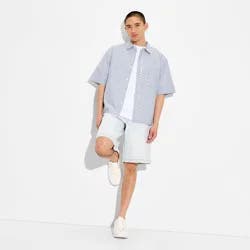 Men's Short Sleeve Collared Button-Down Shirt - Original Use™ Blue Striped M