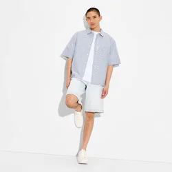 Men's Short Sleeve Collared Button-Down Shirt - Original Use™ Blue Striped XXL