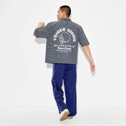 Men's Short Sleeve Collared Button-Down Shirt - Original Use™ Navy Blue Check S