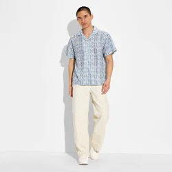 Men's Short Sleeve Camp Collar Button-Down Shirt - Original Use™ Blue Striped L