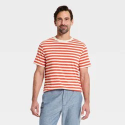Men's Short Sleeve Every Wear Plus Crewneck T-Shirt - Goodfellow & Co™ Orange Striped S
