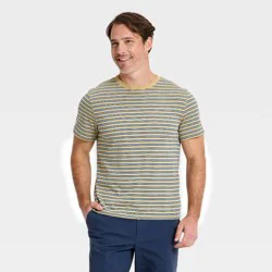 Men's Every Wear Short Sleeve Crewneck T-Shirt - Goodfellow & Co™ Olive/Navy Striped L