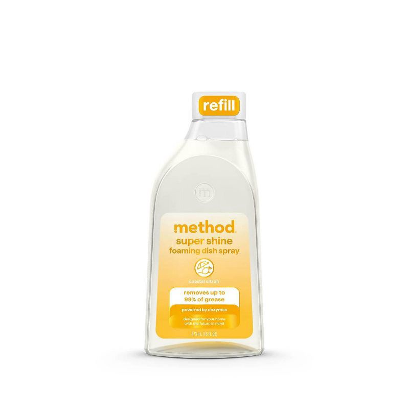 slide 1 of 10, Method Super Shine Foaming Dish Spray Powered By Enzymes Coastal Citrus - Refill - 16oz: Paraben-Free, Multi-Surface, 16 oz