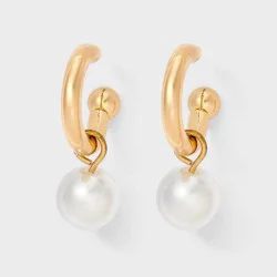 Pearl Hoop Drop Earrings - A New Day™ Gold