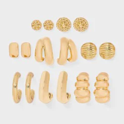 Smooth and Textured Ribbed Earring 8pc Set - A New Day™ Gold