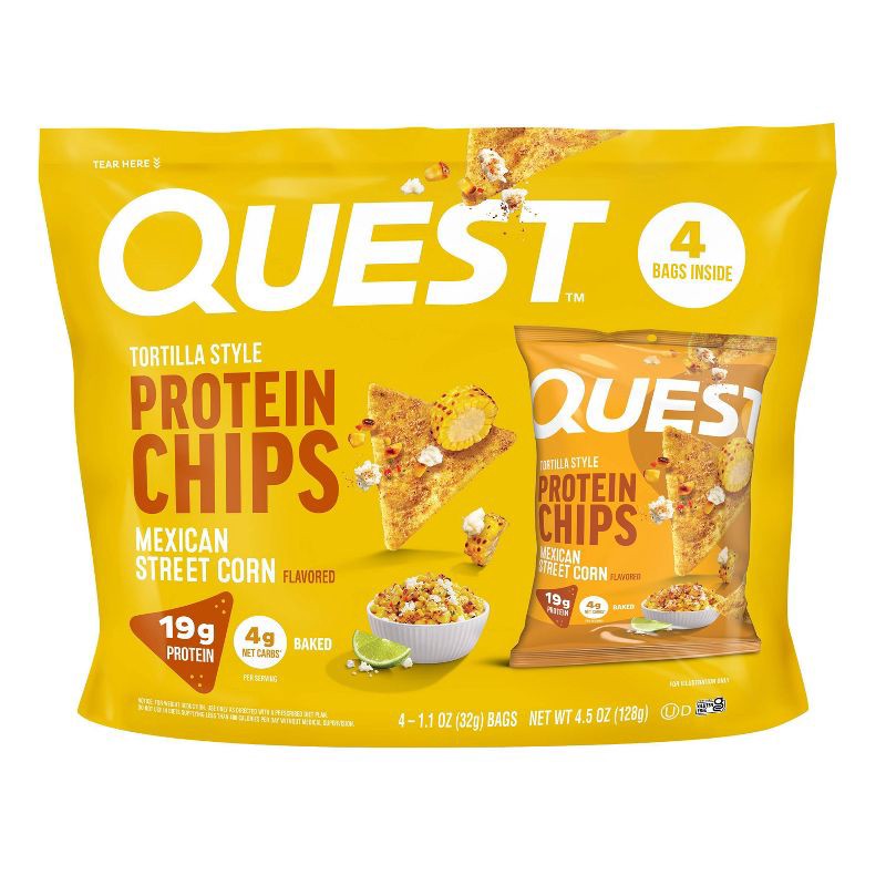 slide 1 of 2, Quest Nutrition Mexican Street Corn Tortilla Protein Chips - 4.5oz/4pk: 19g Protein Per Serving, Ready to Eat, 4.5 oz, 4 ct, 19 gram