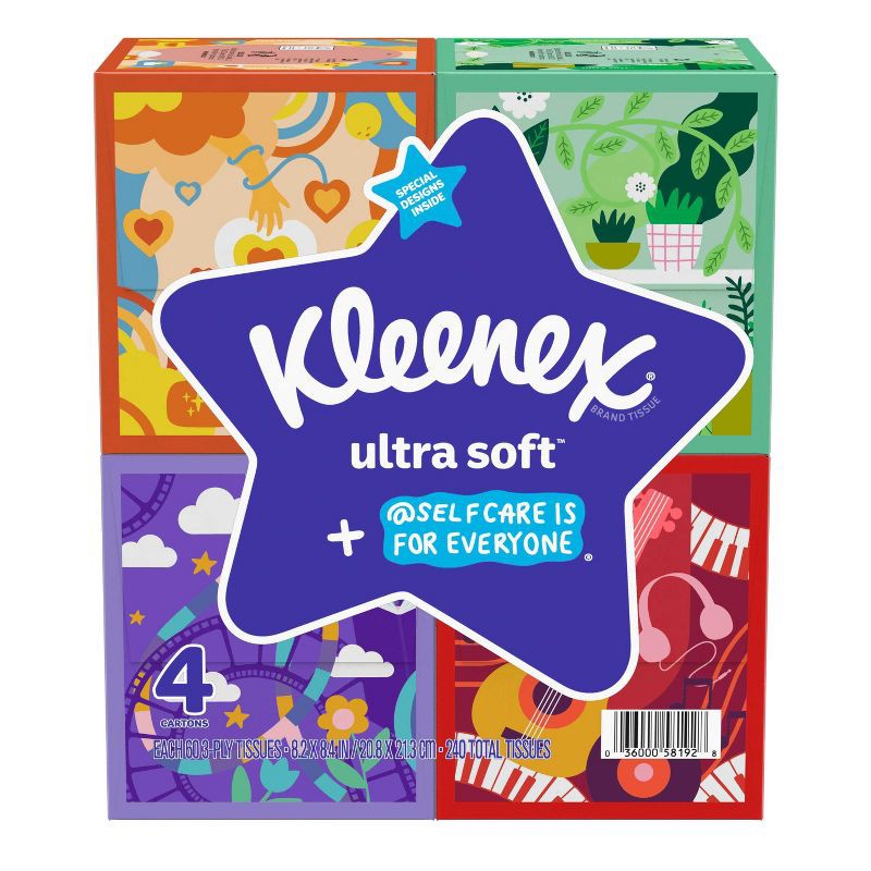 slide 2 of 7, Kleenex Ultra Soft Facial Tissues - Self-Care Awareness Pack - 4pk/60ct, 4 ct, 60 ct