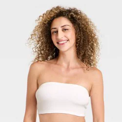 Women's Cotton Ribbed Unlined Bandeau Bra - Wild Fable™ White XXS