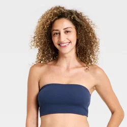 Women's Cotton Ribbed Unlined Bandeau Bra - Wild Fable™ Blue XL