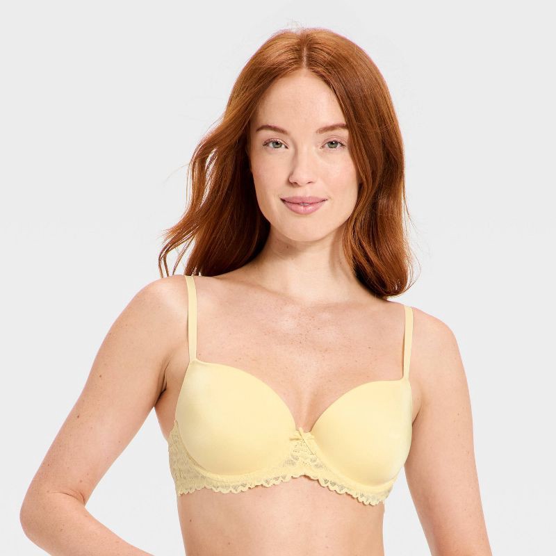 slide 1 of 5, Women's Lightly Lined Lace Push-Up Demi Bra - Auden™ Yellow 34B, 1 ct