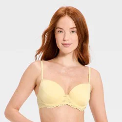 Women's Lightly Lined Lace Push-Up Demi Bra - Auden™ Yellow 36B