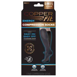 Copper Fit Energy Unisex Sock Compression Hosiery - Black - Small/Medium
