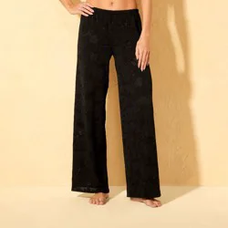 Women's Crochet Wide Leg Pant Swim Cover Up - Shade & Shore™ Black L