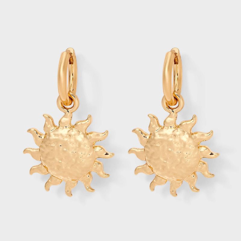 slide 1 of 3, Sun Charm Hoop Earrings - Universal Thread™ Gold, 1 ct