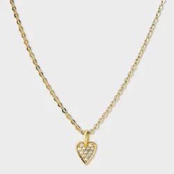 14K Gold Plated Cubic Zirconia Heart Necklace - A New Day™ Gold