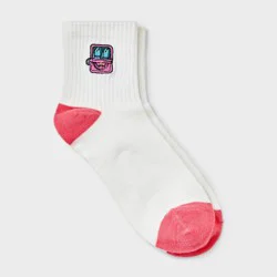 Women's Fashion Ribbed Ankle Single Sardine Embroidered Socks - White