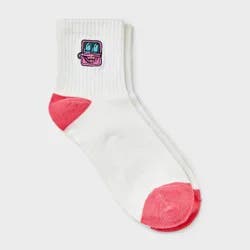 Women's Fashion Ribbed Ankle Single Sardine Embroidered Socks - White