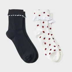 Women's 2pk Comfortwear Strawberry Anklet Socks - Auden™ - White/Ebony