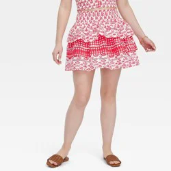 Women's Floral/Star Geo Tiered Mini Skirt Red - Roller Rabbit x Target XS