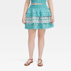 Women's Garden Floral/Bouquet Tiered Mini Skirt Teal - Roller Rabbit x Target M