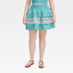 Women's Garden Floral/Bouquet Tiered Mini Skirt Teal - Roller Rabbit x Target L