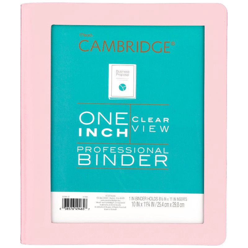 slide 1 of 9, Cambridge 1" 3 Ring Professional Clear View Ring Binder Pink, 1 ct