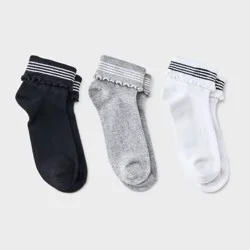 Women's 3pk Four Stripe Turn Cuff with Lettuce Edge Socks - Auden™ - Black