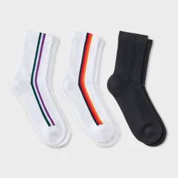 Women's 2pk Vertical Stripes Cushioned Mid Crew Socks - Auden™ - Black