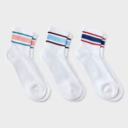 Women's 3pk Fresh Varsity Stripes Cushioned Ankle Socks - Auden™ - Bright
