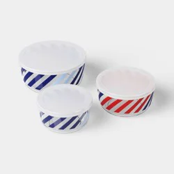 6pc (set of 3) Plastic Bowl and Lid Set Red/Blue Striped - Room Essentials™