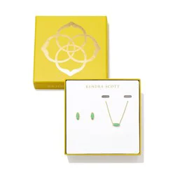Kendra Scott Emma Metal Framed Pendant Necklace And Stud Earrings - Gold/Sea Green Quartzite