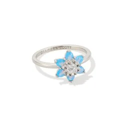 Kendra Scott Alyssa Band Ring - Rhodium/Light Blue Opalite Crystal Size 7