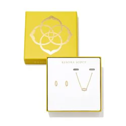 Kendra Scott Emma Metal Framed Pendant Necklace And Stud Earrings - Gold/Pink Opalite Illusion