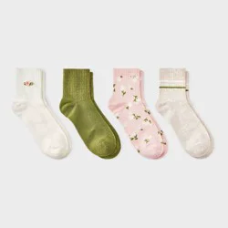 Women's 4pk Rib Ankle Socks - Rosette Cream