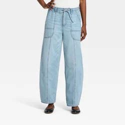 Women's High-Rise Drawstring Soft Utility Jeans - Universal Thread™ Light Wash 8