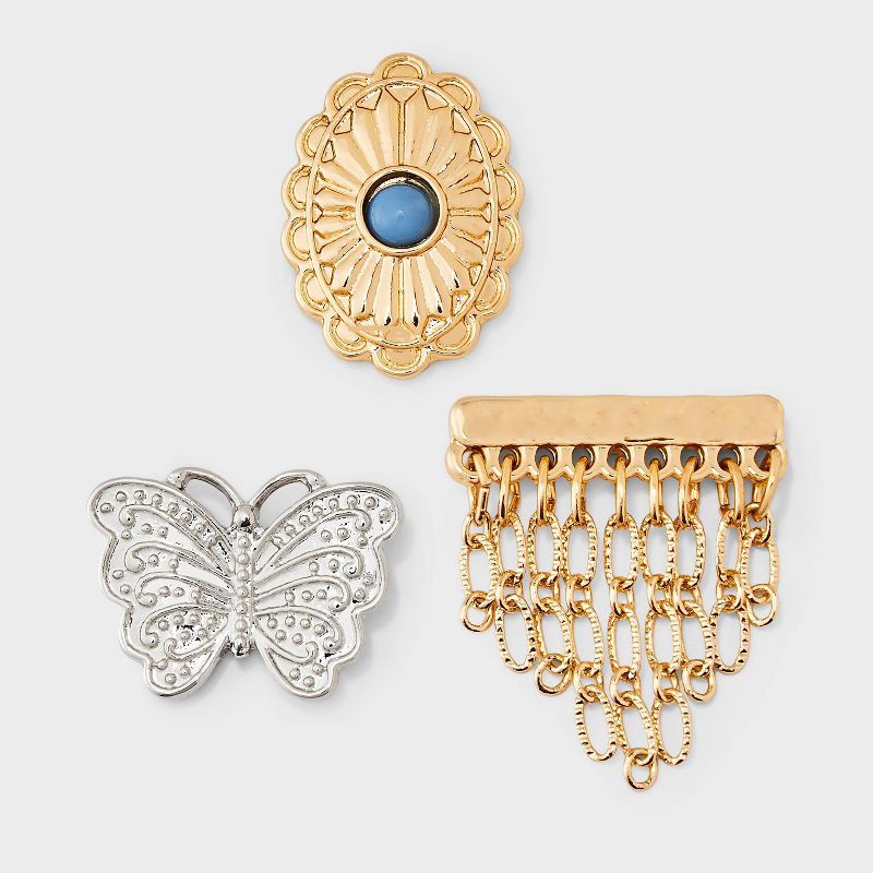 slide 1 of 2, Western Butterfly Fringe Pin 3pc Set - Universal Thread™ Gold/Multi, 3 ct