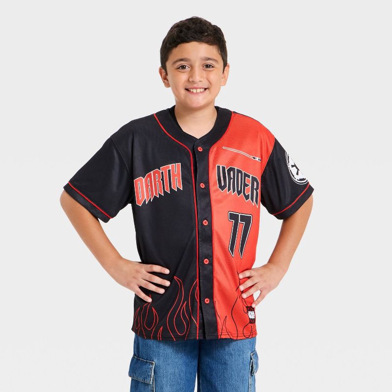 slide 1 of 4, Boys' Star Wars Darth Vader Baseball Jersey - Black/Orange XS, 1 ct