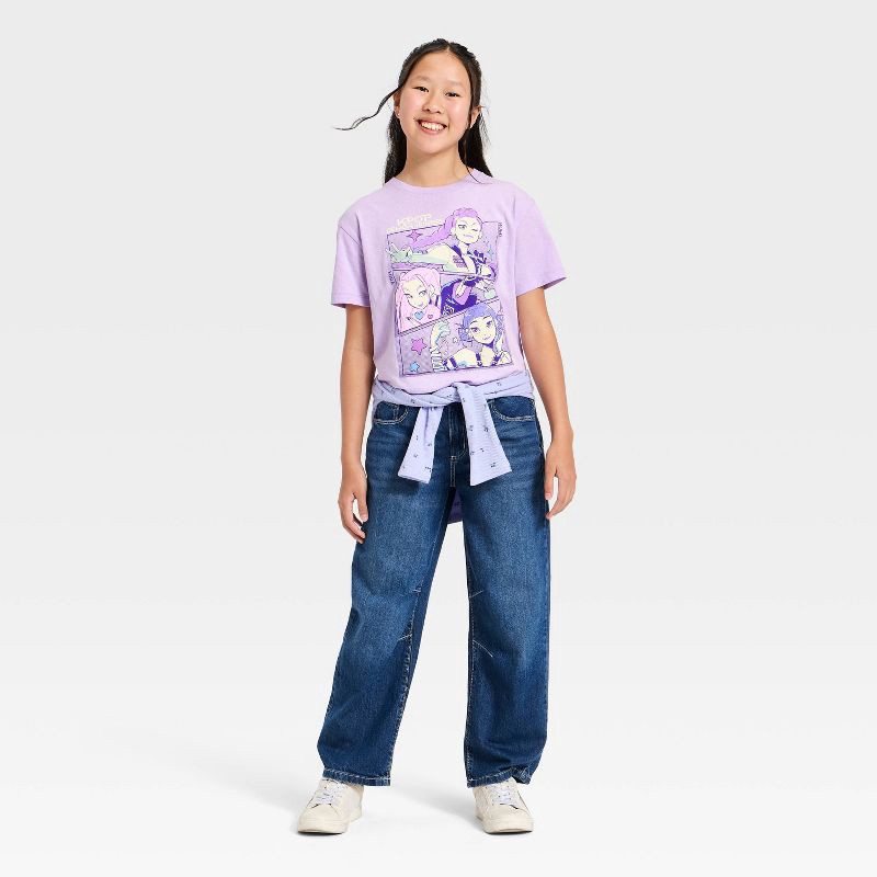 slide 4 of 4, KPop Demon Hunters Girls' K-Pop Demon Hunters Short Sleeve Oversized Graphic T-Shirt - Lavender XL, 1 ct