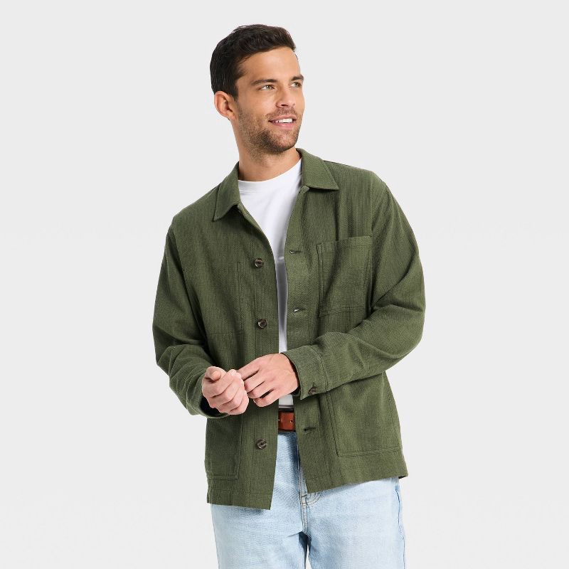 slide 1 of 3, Men's Long Sleeve Collared Button-Down Shirt - Goodfellow & Co™ Dark Green M, 1 ct