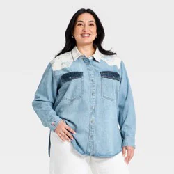 Women's Relaxed Western Craft Button-Down Denim Shirt - Universal Thread™ Light Wash XXL