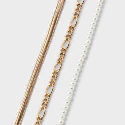 Pearl Herringbone Anklet 3pc Set - A New Day™ Gold
