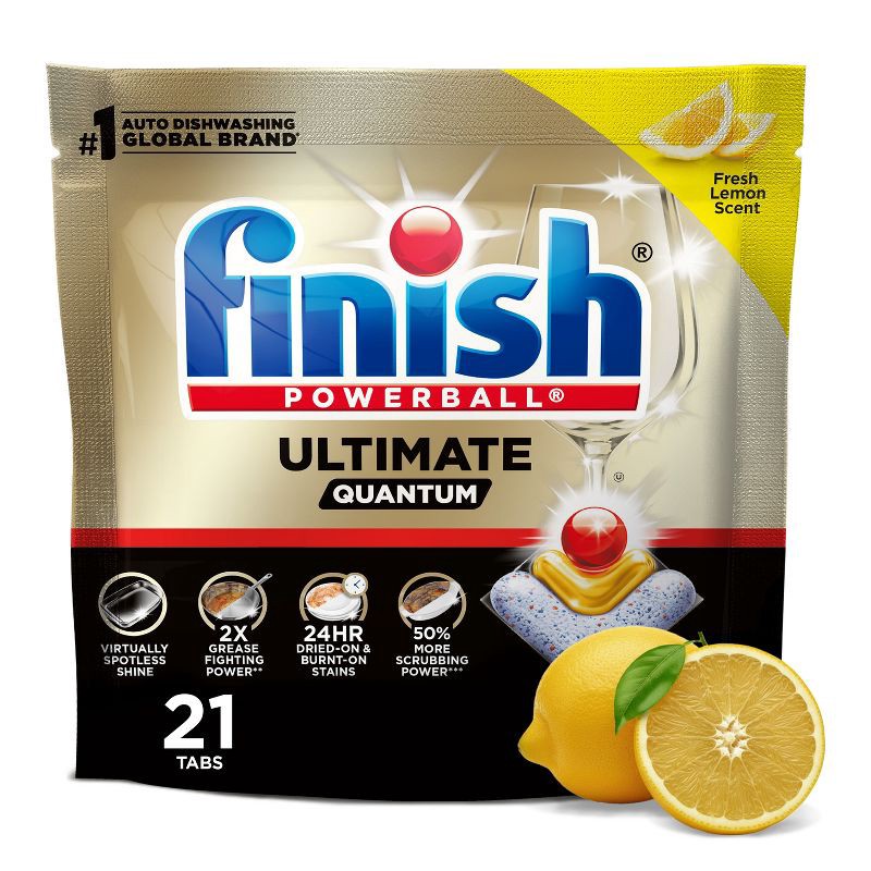 slide 1 of 8, Finish Lemon Ultimate Dishwasher Detergent Tablets - 21ct: Dissolves Food, For Kitchen Appliance, 21 ct
