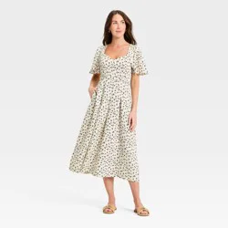 Women's Flutter Sleeve Belted Midi Dress - A New Day™ Cream/Black Floral 12
