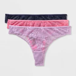 Women's Lace Thong Underwear 3pk - Wild Fable™ Pink/Navy/Purple XL
