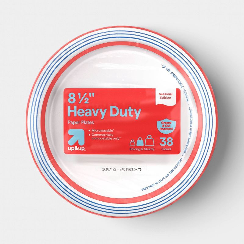 slide 1 of 1, Disposable Plates 8.5" - RWB Stripe - 38ct - up&up™, 38 ct