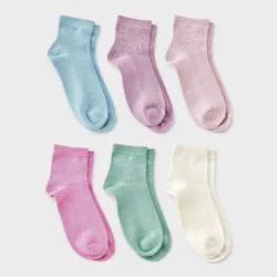 Girls' 6pk Super Soft Ankle Socks - Cat & Jack™ Blue M