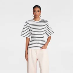 KBB by KAHLANA Women's Short Sleeve 'The Nipped Waist T-Shirt' - Black Striped XL