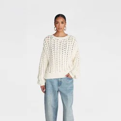 KBB by KAHLANA Women's Pullover Sweater 'The Chunky Knit Crew' - Cream M
