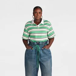 KBB by KAHLANA Women's Short Sleeve 'The Fitted Rugby Shirt' - Green Striped XXL