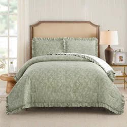 Modern Heirloom 3pc King Floral Ruffle Comforter Bedding Set Assorted Green